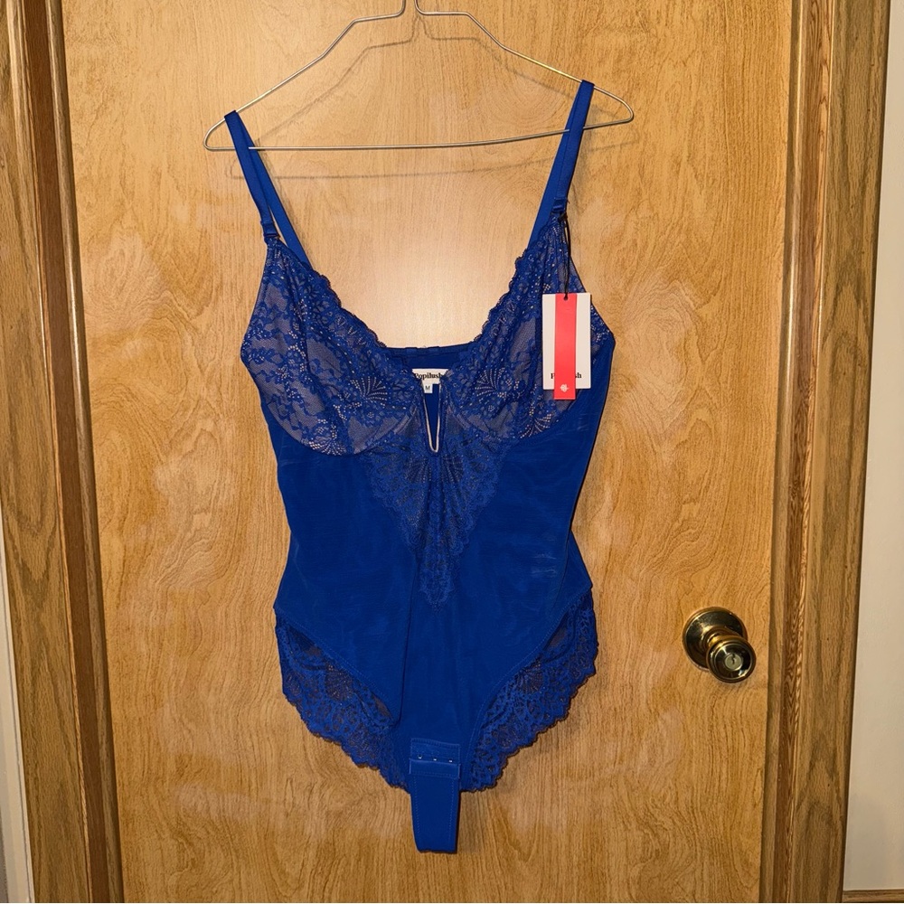 Cobalt Blue Lace Shapewear with Plunging Neckline
